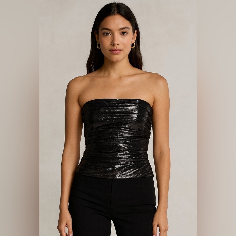 Ralph Lauren Black Label Suede Leather Bustier Corset Strapless Top Metallic 4 S